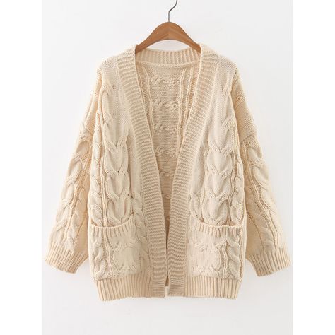 Beige Cable Knit Front Pocket Cardigan ($36) ❤ liked on Polyvore featuring tops, cardigans, cable cardigan, pink cable knit cardigan, cable knit cardigan, beige top and beige cardigan Cardigan Pink, Loose Cardigan, Pocket Cardigan, Cable Knit Cardigan, Style Cardigan, White Cardigan, College Fashion, Winter Fashion Outfits, Looks Vintage