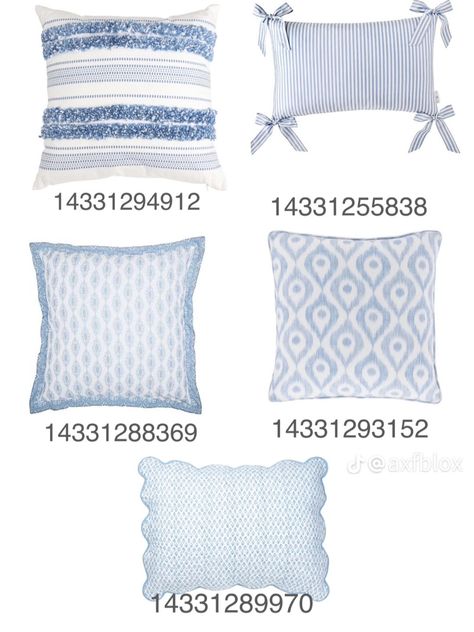 Bloxburg Costal Codes Pictures, Simple Coastal Decor, Beach Bloxburg House Ideas, Laundry Basket Decal Bloxburg, Bloxburg Coastal Pillow Decals, Coastal Codes Bloxburg, Costal Bedroom Bloxburg, Bloxburg Pillows, Bloxburg Pillow Decals Codes