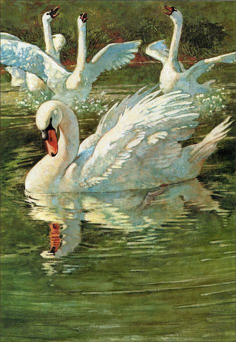 Charles Tunnicliffe, Swan Painting, The Ugly Duckling, Art Deco Paintings, Swans Art, Rennaissance Art, For Educational Purposes Only, Fairytale Illustration, Hans Christian Andersen