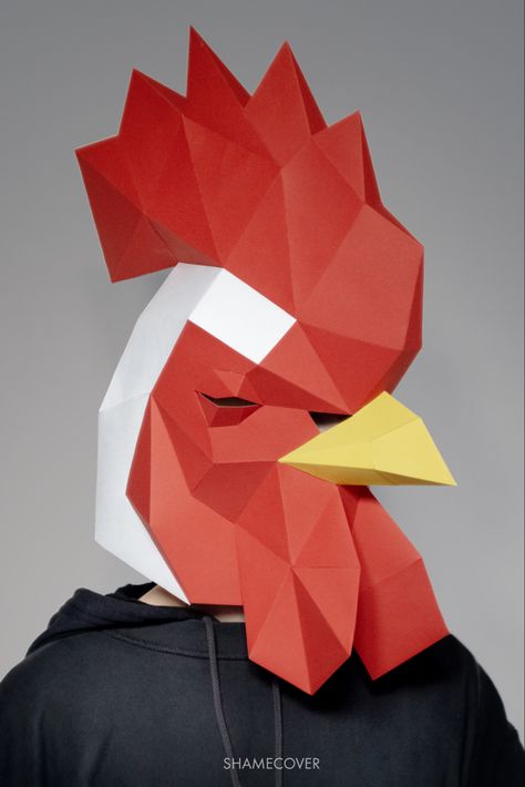 #SHAMECOVER These digital templates allow you to download, print, and create your own unique low-poly 3D Rooster mask, Chicken bird head Rooster mask pattern including instruction are supplied as a 31-page PDF that is available to download as soon as you complete your purchase, so you don't have to wait for postal delivery. Just download your PDF and print the templates on normal printer paper. all templates are FULLY COMPATIBLE WITH BOTH A4 AND US LETTER PAPER 3d Mask Pattern, Rooster Mask, Animals Mask, Sheep Mask, Cow Mask, Goat Mask, Deer Mask, Paper Masks, Owl Mask