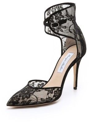 $795, Black Lace Pumps: Monique Lhuillier Lace Accent Heels. Sold by shopbop.com. Click for more info: https://lookastic.com/women/shop_items/141185/redirect Black Lace Pumps, Monique Lhuillier Lace, Ankle Pumps, Lace Pumps, Bridal Wedding Shoes, Lace Heels, Monique Lhuillier, Pretty Shoes, Dream Shoes