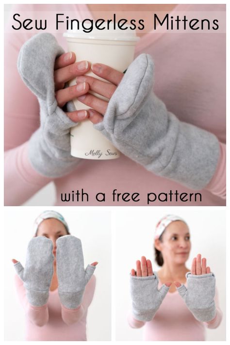 DIY Fabric Convertible Fingerless Mittens Free Sewing Patterns | Fabric Art DIY Convertible Mittens Pattern, Fleece Fingerless Gloves Pattern, Fleece Gloves Pattern Free, Sewing Mittens Pattern, Fingerless Mittens Knitted Free Pattern, Fleece Mittens Pattern Free, Mittens Pattern Sewing, Flannel Sewing Projects, Fingerless Gloves Sewing Pattern