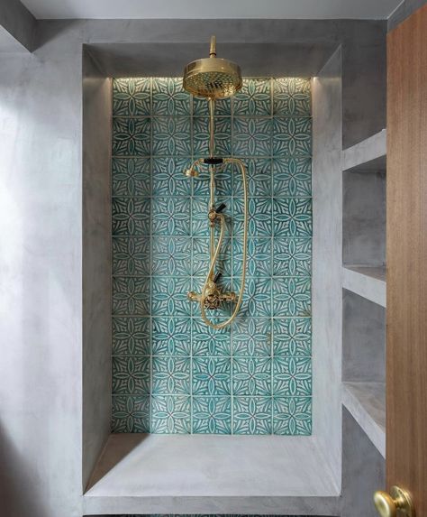 Portugal Style Interiors, Arabic Bathroom, Marrocan Interiors, Modern Moroccan Bathroom, Moroccan Bathroom Ideas, Moroccan Style Bathroom, Moroccan Inspired Bathroom, Dream Spa, Lefroy Brooks