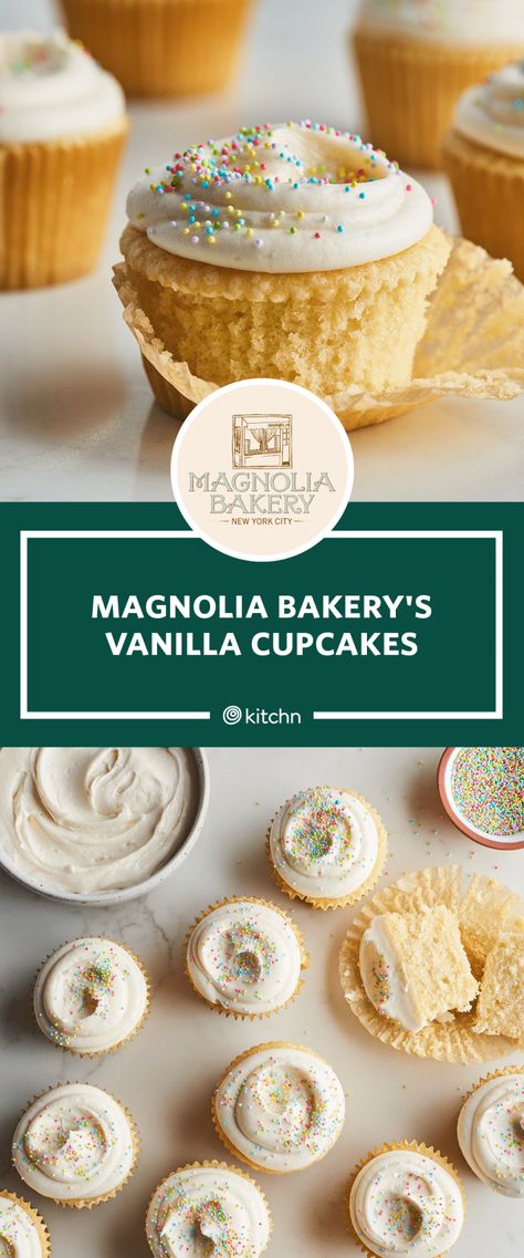 Joanna Gaines Cupcake Recipe, Bakery Style Cupcakes Recipe, Magnolia Cupcakes, Moist Cupcake Recipes, Homemade Vanilla Cupcakes, Baking Challenge, Moist Cupcakes, Fun Cupcake Recipes, Magnolia Bakery