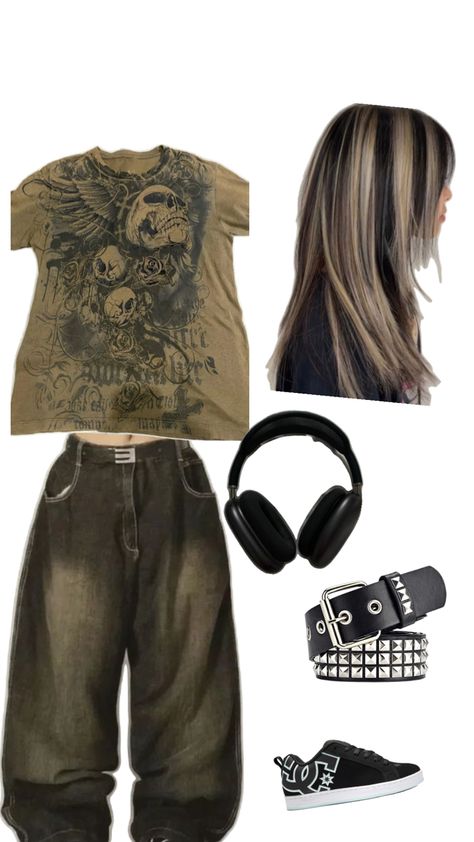 fit inspoo Baggy Clothes Aesthetic, Goblincore Outfits, Y2k Grunge Outfits, Affliction Clothing, Baggy Outfit Ideas, Cool Kids Clothes, Street Fashion Men Streetwear, Outfit Inspo Casual, Funky Outfits