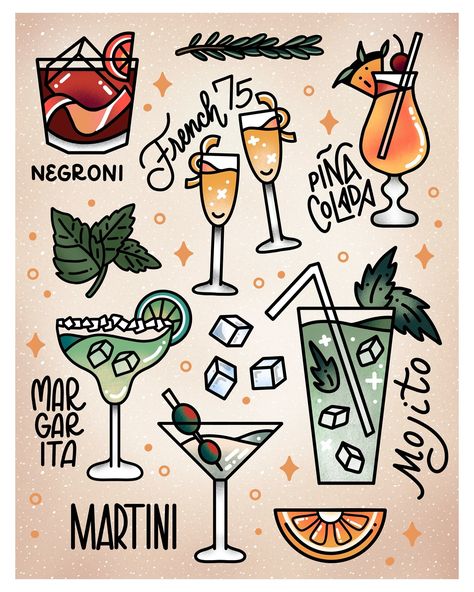 It’s the weekend! Looking forward to kicking back with a relaxing beverage. Whether that’s a strawberry margarita or booze-free Shirley Temple, I love a good mixed drink! What’s your favorite? 🥂 In related news, I’ve got new sticker sheets out! Show your love for cocktails and tattoos with these American traditional inspired stickers! Available now in link in bio ♥️ Traditional Cocktail Tattoo, Drink Tattoo Cocktails, Drink Tattoo, Cocktail Tattoo, Bar Painting, Best Mixed Drinks, Witchy Aesthetic, Strawberry Margarita, Aesthetic Tattoo