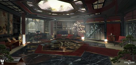 Yakuza Office, Yakuza House, Yakuza Background, Japan Office, Sci Fi Mansion, Cyberpunk Mansion, Yakuza Aesthetic, Mansion Concept Art Interior, Fantasy Mansion Interior Art