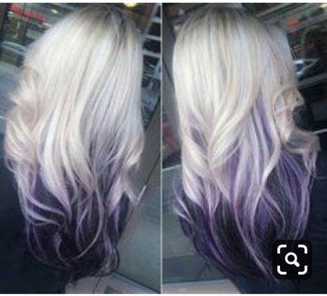 Ash Blonde And Purple Hair, Blonde With Purple Tips, Purple Peekaboo Highlights Blonde, Icy Blonde Highlights With Lowlights, Violet Ombre Hair, Blonde Hair With Color Peekaboos, Blonde And Purple, Purple Blonde Hair, Hair With Highlights