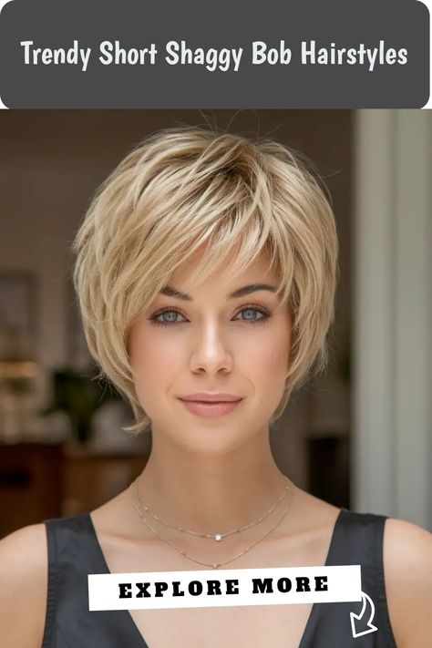 Discover the ultimate chic and edgy vibes with short shag hairstyles! Whether you're looking for a funky update or a low-maintenance style, short shaggy haircuts are the way to go. From tousled layers to textured finishes, these modern short shaggy bobs offer versatility and effortless coolness. Get inspired to embrace your inner rock 'n' roll spirit with these trendy looks that exude confidence and individuality. Pixie Bob Haircut Layered, Short Shaggy Bob Hairstyles, Shaggy Bobs, Tousled Layers, Short Shaggy Bob, Shaggy Bob Hairstyles, Edgy Vibes, Short Shaggy Haircuts, Full Service Salon