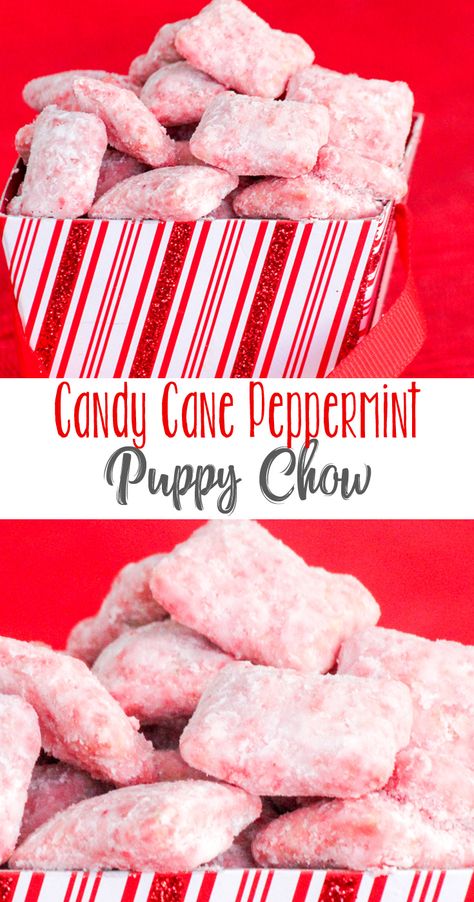 Peppermint Puppy Chow, Puppy Chow Cookies, Puppy Chow Chex Mix Recipe, Chex Mix Puppy Chow, Peppermint Recipes, Puppy Chow Recipes, Chex Mix Recipes, Christmas Baking Recipes, Snack Mix Recipes