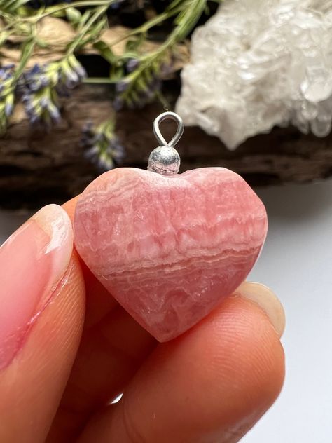 Rhodochrosite Crystal, Rhodochrosite Necklace, Heart Pendent, Necklace Crystal, Crystals And Gemstones, Stones And Crystals, Pendant Necklaces, Belly Button Rings, Jewelry Necklace Pendant