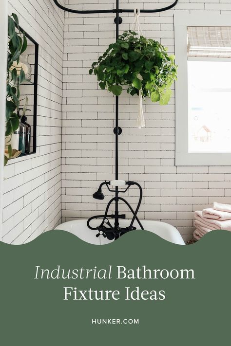 Industrial Bathroom Fixtures, Bathroom Industrial Chic, Industrial Showers, Industrial Style Bathroom, Industrial Bathroom, Shower Fixtures, Industrial Chandelier, White Artwork, Shower Surround