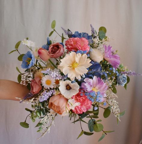 New Summer Bouquets With Wild Flowers Colorful Bridal - Etsy Ireland Flower Bouquet Wedding Colorful, Bright Wild Flowers Wedding, Summer Bouquet Flowers Wedding, Tropical Spring Wedding, Wedding Bouquets Bride Colorful, Wedding Flowers Blue And Pink, Bright Colorful Bouquet, Wild Flowers Bouquet Wedding, Wild Flower Wedding Flowers