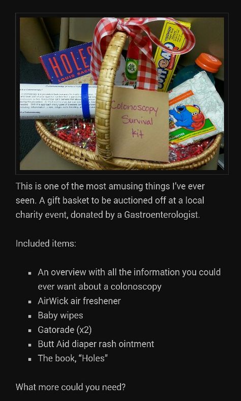 Colonoscopy kit Gallbladder Surgery Gift Basket, Surgery Gift Basket, Homemade Gag Gifts, Gallbladder Surgery, Fun Drinking Games, Surgery Gift, Colon Health, Care Package Ideas, Package Ideas