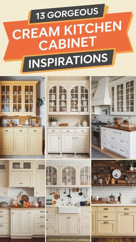 13 Stunning Cream Kitchen Cabinet Ideas to Inspire Your Renovation 14 French Country Kitchens Cabinets, Cream Kitchen Cabinet, Colored Kitchen Cabinets, Cream Colored Kitchen Cabinets, Best Wood Flooring, Glazed Kitchen Cabinets, Cream Kitchen Cabinets, Wood Floor Colors, Kitchen Cabinet Inspiration