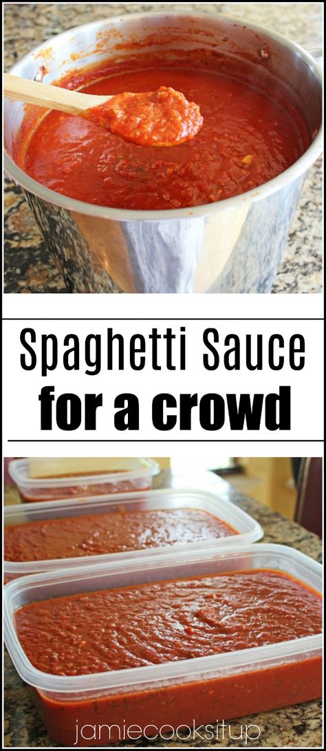 Hearty Spaghetti Sauce for a Crowd – Jamie Cooks It Up Camping Food For A Crowd, Family Favorite Recipes, Bulk Cooking, Spaghetti Sauce Recipe, Spaghetti Dinner, Cooking For A Crowd, Spaghetti Recipes, Girls Camp, Batch Cooking