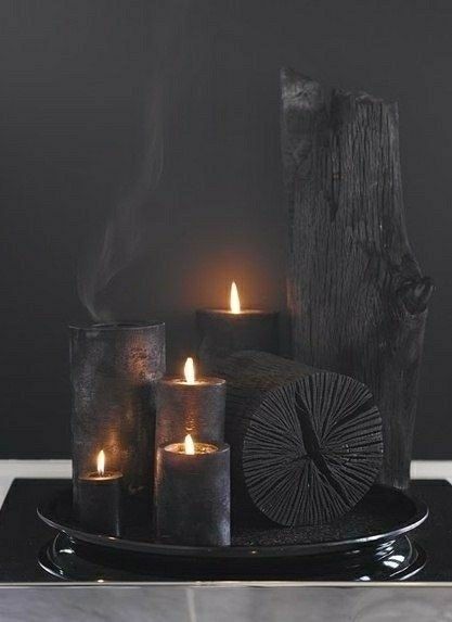 Vibeke Design, Decoration Vitrine, Candle In The Wind, Gothic Decor, Black Candles, Decoration Inspiration, Gothic House, Candle Lanterns, Sugar Skull