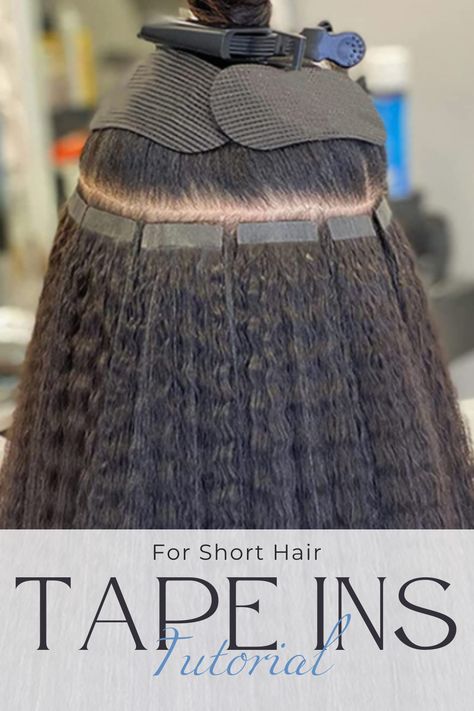 Tape-In Hair Extensions on Short Hair Everything You Need to Know Curly Hair Tape In Extensions, Tapeins Hair Extensions Styles, Tape In Extensions Black Women Styles, Tape Ins Black Women Hairstyles, Tap In Extensions Hair Black Women, Tape Ins On Short Hair, Tape In Hair Extensions Placement, Diy Tape In Hair Extensions, Tape In Hair Extensions Before And After