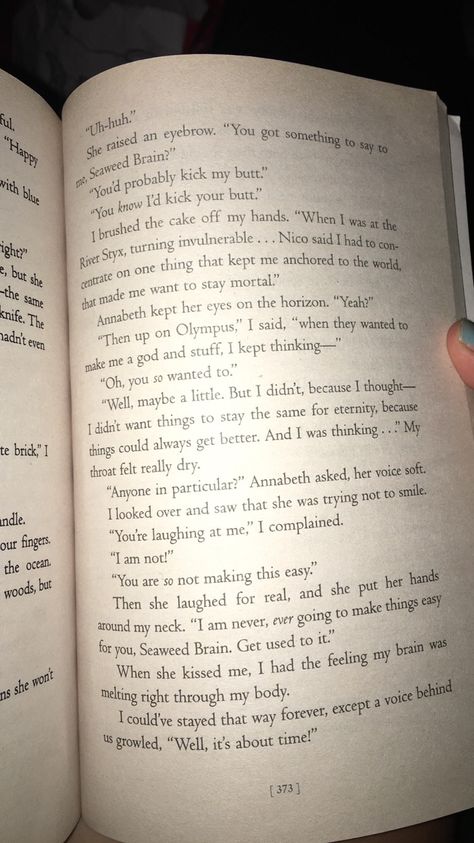 Yes, Annabeth would kick your butt! This is such an adorable and sassy Percabeth moment! <3 Percabeth Last Olympian, Percabeth Kisses In Books, Percabeth The Last Olympian, Percabeth Moments Book, Percabeth Fanfiction Spicy, Percy Jackson And The Last Olympian, Percabeth First Kiss, Percabeth Underwater Kiss, Percabeth Book Moments