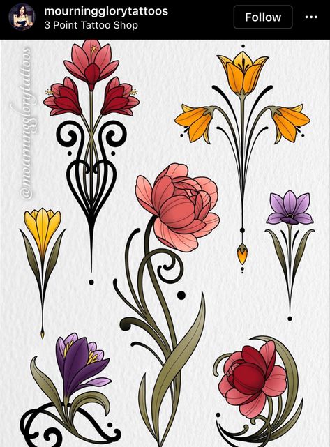 Art Nouveau Tattoo Flash, Tattoo Ideas Art Nouveau, Art Deco Floral Design, Art Nuevo Flowers, Art Nouveau Style Tattoo, Art Nouveau Iris Flower, Art Nouveau Flowers Pattern, Art Nouveau Flower Design, Art Nouveau Floral Design