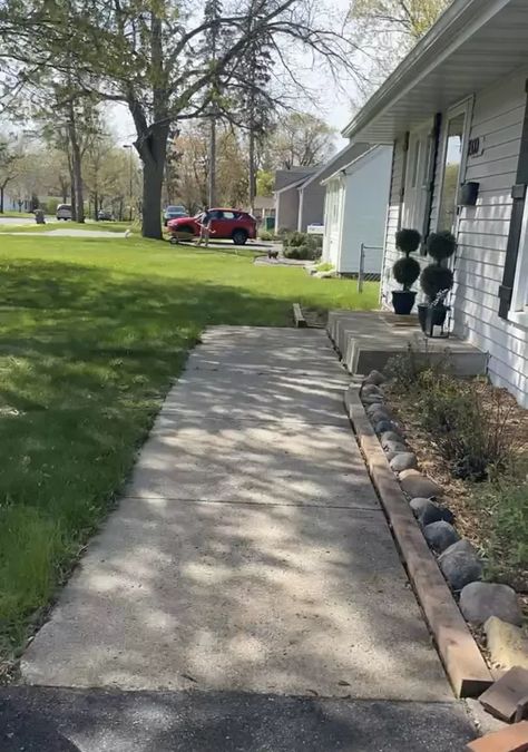 Update Concrete Walkway, Pavers Over Concrete, Paver Sidewalk, Concrete Pavers Walkway, Sidewalk Landscaping, Concrete Pathway, Pavement Design, Concrete Path, Brick Patio