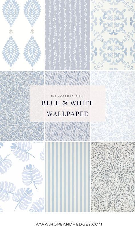 The best round-up of the most beautiful blue and white wallpaper! If you're looking for blue wallpaper that is stunning for any room, here you'll find options for every budget. From blue toile wallpaper, blue vintage wallpaper, blue coastal wallpaper, blue floral wallpaper, and many styles in between. Dining room wallpaper, bedroom wallpaper, nursery wallpaper, kids room wallpaper, playroom wallpaper, powder room wallpaper, bathroom wallpaper- white and blue wallpaper is gorgeous in any room! Blue And White Geometric Wallpaper, Rustic Blue Wallpaper, Wallpaper In White Kitchen, Small Print Blue Wallpaper, Coastal Toile Wallpaper, Half Bath Wallpaper Blue, Seahaven Toile Wallpaper, Blue And White Nursery Wallpaper, Wallpaper For Bathroom Farmhouse