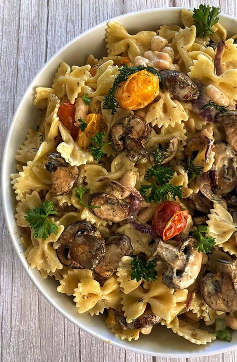 Super Foods List, Vegan Pasta Salad, Pasta Salad Ingredients, Pasta Noodle Recipe, Mushroom Salad, Vegan Parmesan Cheese, Mother's Day Brunch, Roasted Mushrooms, Vegan Parmesan