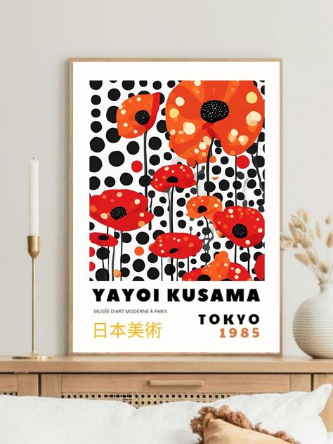 Kusama Poster Japan Wall Art, Flower Meadow, Abstract Face Art, Floral Illustration, Print Flower, Yayoi Kusama, Japanese Painting, Japanese Artists, Modern Art Prints