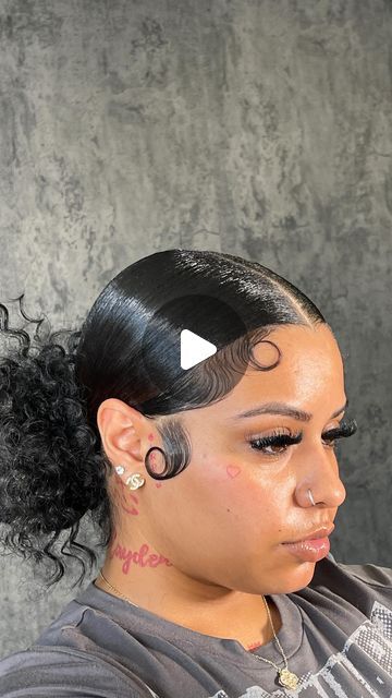 Slick Back Ponytail With Dramatic Edges, Frontal Ponytail Hairstyles Low Bun, 2 Slick Back Ponytail, Ponytail Hairstyles Easy Short Hair, Low Slick Bun Hairstyles, Slick Back Knot Bun, Slick Back Extended Ponytail, Lace Frontal Ponytail Hairstyles, Frontal Bun Hairstyles