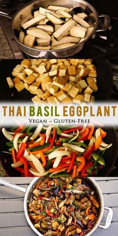 Vegan Chinese Eggplant Recipes, Thai Eggplant Recipes, Basil Eggplant, Eggplant Vegan, Thai Vegan, Thai Eggplant, Eggplant Dishes, Thai Basil, Eggplant Recipes