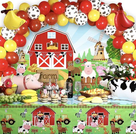 Mcdonald Birthday Party, Old Mcdonald Birthday Party, Farm Party Ideas, Farm Party Decorations, Animal Party Decorations, Barnyard Bash, Farm Animals Birthday, Animal Theme Birthday, Farm Themed Party