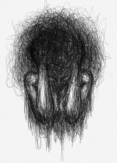 Illustration Overthinking Drawing, Scribble Art Aesthetic, Overthinking Doodle Art, Anguish Expression, Mental Draw, Mind Full Of Thoughts Drawing, Corrupted Aesthetic, Overstimulated Art, Deeper Meaning Art