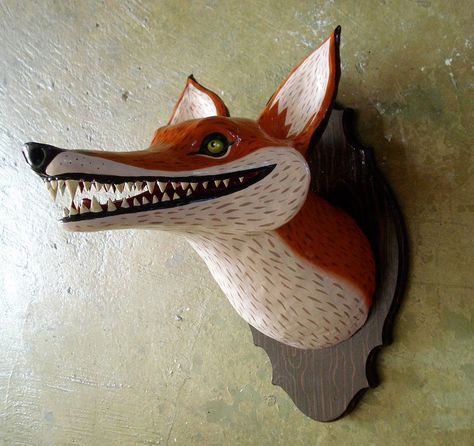 ain't he a little cutie?! there's nothing like a decapitated fox head mounted on the wall to keep you company through those long nights o... Fabric Sculpture, Trophy Head, Mache Art, Paper Mache Animals, Head Art, Ceramic Inspiration, Paper Mache Sculpture, Paper Mache Art, Paper Mache Crafts