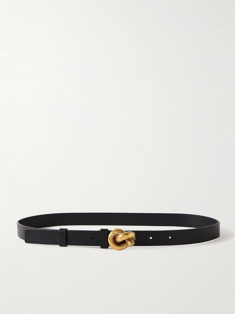 In its vision of modern luxury, Bottega Veneta prioritizes fine details, impeccable materials and exacting Italian craftsmanship. This belt is made from supple leather and centered by a sculptural, knotted gold-tone buckle. Thread it through the loops of jeans or around the waist of your favorite dress. Luxury Belts Women, Designer Fitted Black Belt, Luxury Black Belts, Bottega Belt, Luxury Fitted Black Belt, Bottega Veneta Inspired Belt, Bottega Veneta Accessories, Bottega Veneta Belt Chain Pouch, Porter Bag