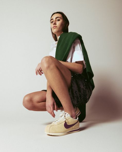 Inspired by the iconic '72 original, the Women's Cortez Vintage features a Tan suede upper and Fuchsia accents. Launches online only Thursday 1/18 10am EST. Special release item — all sales are final. #Nike #xhibition Nike Cortez Green, Brown Nike Cortez, Nike Cortez Leather, Nike Classic Cortez, Tan Suede, Nike Cortez Sneaker, Product Launch, Nike, The Originals