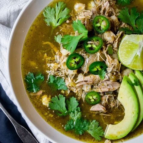 Slow Cooker Mexican Chicken Pozole Verde - Jawns I Cooked Posole Verde Chicken, Slow Cooker Posole, Chicken Pozole Verde, Verde Soup, Crockpot Mexican Chicken, Chicken Pozole, Crockpot Mexican, Slow Cooker Mexican Chicken, Pozole Verde