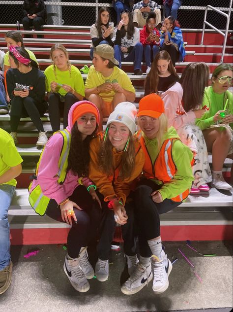 #football #neon #highschool #senioryear #theme Jailbreak Football Theme Outfits, Neon Outfits Football Game, Neon Night Outfit Football, Country Football Game Theme, Neon Night Football High Schools, Neon Football Theme, Neon Theme Outfit, Neon Out Football Game, Neon Football Game Theme Outfit