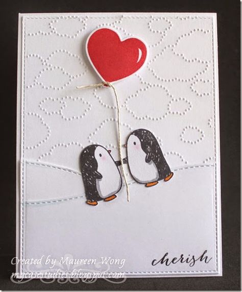 Arctic Penguins, Penguin Cards, Ideas Aniversario, Elephant Cards, Mama Elephant Cards, December Challenge, Diy Valentines Cards, Open Heart Surgery, Penguin Love