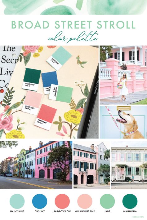 Color Palette inspired by Broad Street Charleston South Carolina by Erika Firm Boston Color Palette, Brooklyn Color Palette, South Carolina Color Palette, French Quarter Color Palette, Grand Millennial Color Palette, Southern Color Palette, New Orleans Color Palette, Charleston Color Palette, Millennial Color Palette