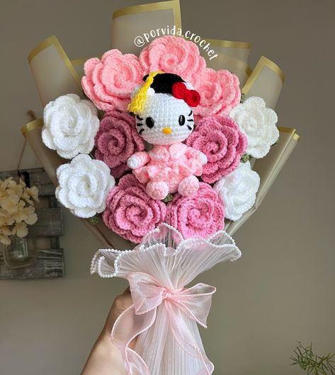 Congrats to class of ‘24🎀🎓 DM to order yours 💌 shipping to all U.S 📦 - - - - #crochet #crochetersofinstagram #crochetinspo #handmadewithlove #handmade #crochetbouquet #explorepage #pinterest Crochet Flower Bouquet Hello Kitty, Crochet Flower Bouquet Graduation, Crochet Bouquet With Plush, Valentine’s Day Crochet Bouquet, Crochet Flower Bouquet Pink And Purple, Crochet Bouquet, Crochet Flowers, Crochet Projects, Hello Kitty