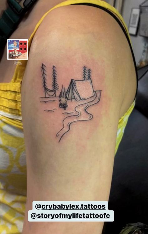 Camping Tattoo Hammock Tattoo, Tent Tattoo, Campfire Tattoo, Earth Tattoos, Camping Tattoo, Earth Tattoo, Fire Tattoo, Beach Bonfire, Star Tattoos