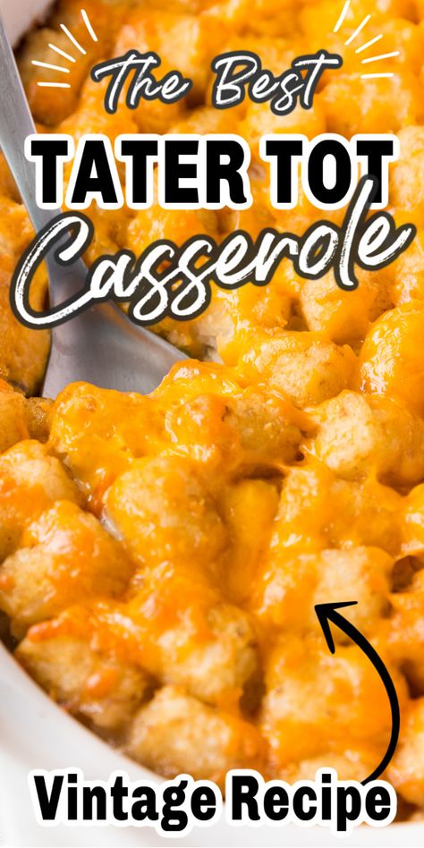 This TATER TOT CASSEROLE is a fun casserole recipe that is so kid-approved. Very easy to make and a great one-dish meal to make on any day of the week. With ground beef, vegetables, tater tots and gooey cheese, it's a simple dinner winner! #tatertot #tatertotcasserole #casserole #easyrecipe #casserolerecipe Tator Tot Recipe, Beef Tater Tot Casserole, Best Tater Tot Casserole, Mexican Tater Tot Casserole, Cheesy Tater Tot Casserole, Casserole Beef, Easy Tater Tot Casserole, Cheesy Tater Tots, Tater Tot Recipes