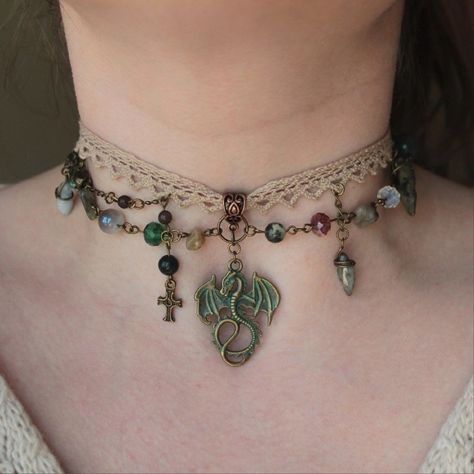 Whimsigoth Jewelry Diy, Fairy Necklace Diy, Handmade Fairy Grunge Jewelry Gift, Whimsical Handmade Choker Necklace, Diy Grunge Jewelry, Fairy Grunge Handmade Necklace Gift, Fairy Grunge Jewelry, Handmade Witchy Choker Jewelry, Goblincore Jewelry