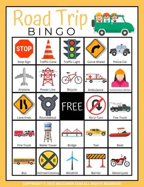 12 Free Printable Road Trip Bingo Cards - Car Bingo Free Printable, Road Trip Bingo Printable Free Prints, Road Trip Printables For Kids, Family Car Ride, Free Road Trip Printables, Car Bingo, Fun Road Trip Games, Road Trip Scavenger Hunt, Road Trip Printables