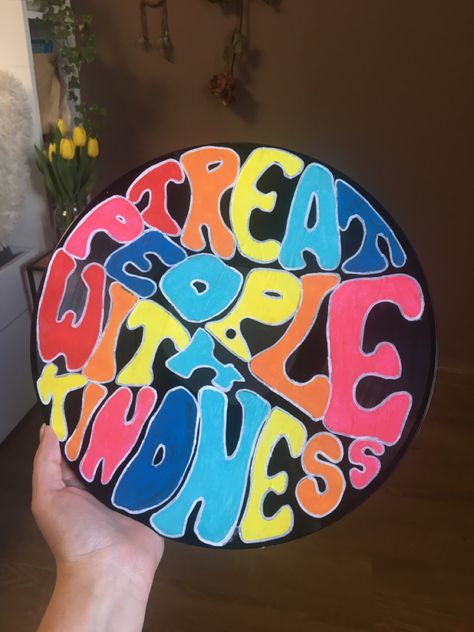 Treat People With Kindness Painting, Tpwk Painting, Harry Styles Vinyl Painting, Painting Cds, Harry Styles Vinyl, Record Painting Ideas, Vinyl Painting, Vinyl Paintings, Cd Wall Art