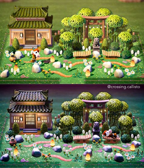 Animal Crossing Zen Garden, Acnh Zen Garden, Acnh Japanese, Cottagecore Animal Crossing, Acnh Hhp, Japanese Island, Japanese Animals, Happy Home Paradise, Japanese Village