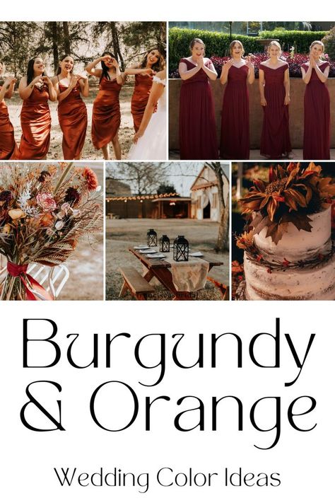 If you are looking at planning an autumn wedding, then check out these beautiful burnt orange and burgundy wedding ideas to help inspire you!! | Wedding theme | Wedding theme ideas | Wedding colors | Wedding color ideas | Wedding theme | Spring wedding color ideas | Summer wedding color ideas | Fall wedding color ideas | Winter wedding color ideas | Burnt Orange And Red Wedding, Orange And Red Wedding, Orange Wedding Color Scheme, Orange Wedding Color Palette, Winter Wedding Color Ideas, Fall Wedding Color Ideas, Orange Wedding Bouquet, Orange Wedding Themes, Burgundy Wedding Colors