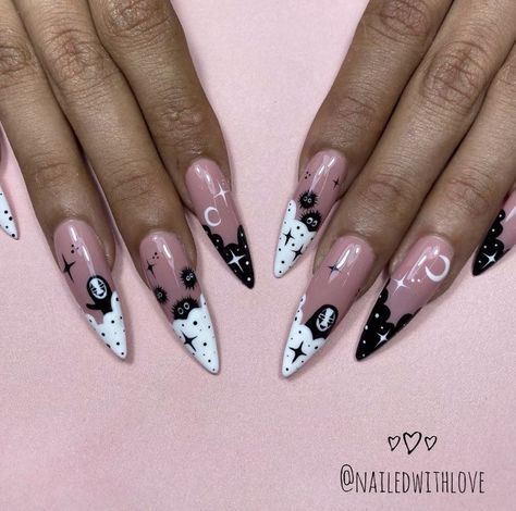 Studio Ghibli Nails, Ghibli Nails, Mens Nails, Halloween Acrylic Nails, Wow Nails, Anime Nails, Goth Nails, Kawaii Nails, Fire Nails