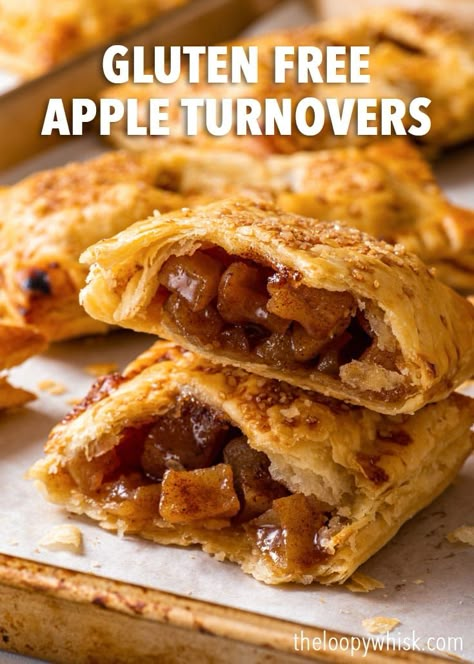 Easy Gluten Free Apple Turnovers - These gluten free apple turnovers combine my 100% reliable, perfectly flaky homemade gluten free puff pastry with a juicy, spiced apple pie filling – and they’re absolutely incredible. They’re also really easy to make and they’re just the perfect fall dessert. Apple dessert recipes. Fall desserts. Gluten free desserts. Gluten free recipes. Gluten free apple pie. Apple hand pies. Apple pastries. Apple Turnover Recipe, Gluten Free Apple Pie, Homemade Pastry, Gluten Free Apple, Gluten Free Puff Pastry, Turnover Recipes, Gluten Free Pastry, Apple Turnovers, Gluten Free Pie