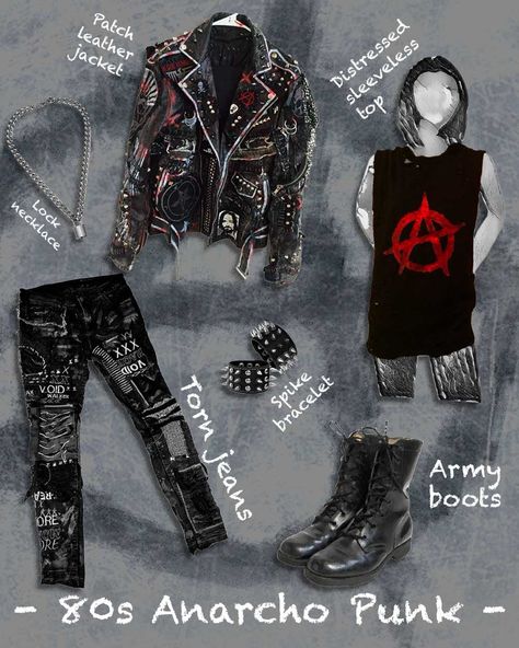 Looking to rock the rebellious Anarcho-Punk style of the 80s? Check out this article on The VOU for some inspiration and tips on how to nail the look! 

#AnarchoPunk #PunkFashion #80sFashion #DIYStyle #AntiEstablishment #RebelliousFashion #StuddedLeather #RippedTShirts #FashionInspiration #TheVOU Anarcho Punk Fashion, Punk 90s Fashion, British Punk Outfits, Punk Outfit Inspiration, Punk Outfits Diy, Diseal Punk, Simple Punk Outfits, 70s British Punk Fashion, Punk Core Aesthetic